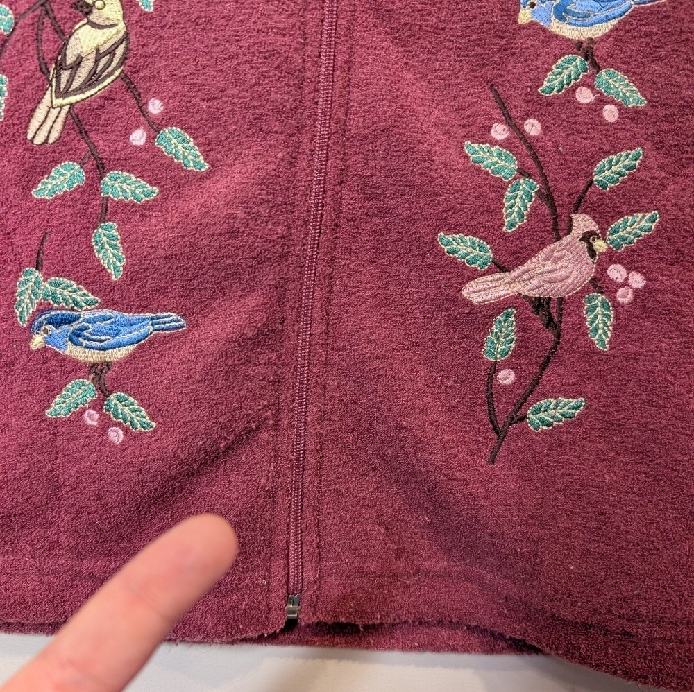 Vintage Lakewear Embroidered Bird Fleece Vest Pink Cottagecore Zip Front S/P - Picture 9 of 11